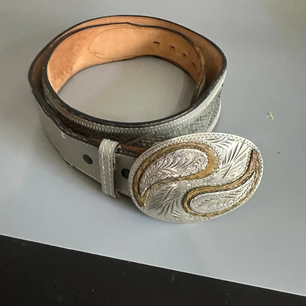 Nocona Belt Mens 40 Genuine Anaconda Snakeskin Western Wil-Aren Trophy Buckle